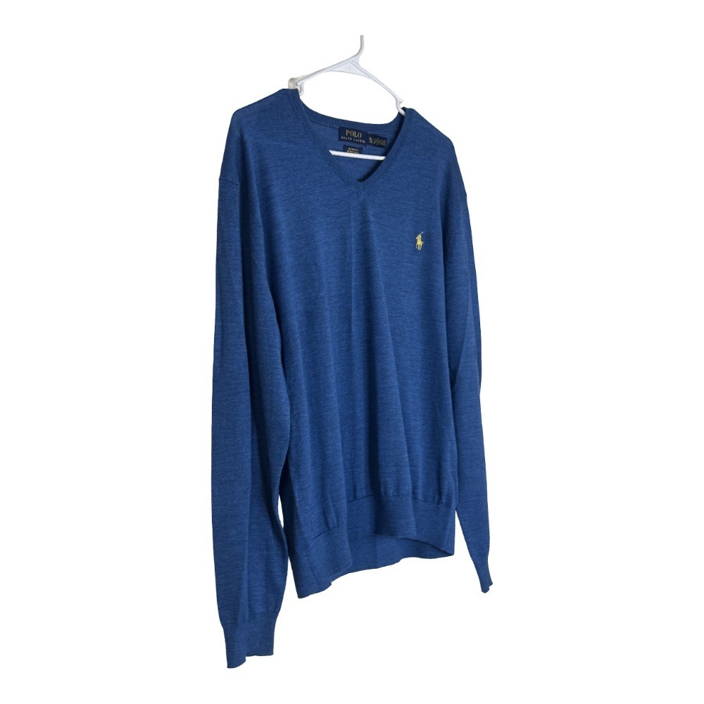 Polo Ralph Lauren Sweater Womens XL Blue Merino Wool V-Neck Custom Fit Pony Logo - Picture 6 of 10